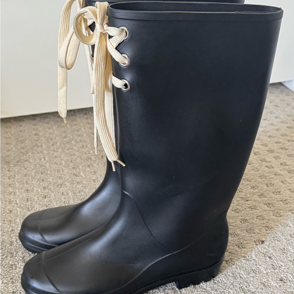 NEW Black Rubber Rain Boots - Picture 2 of 3
